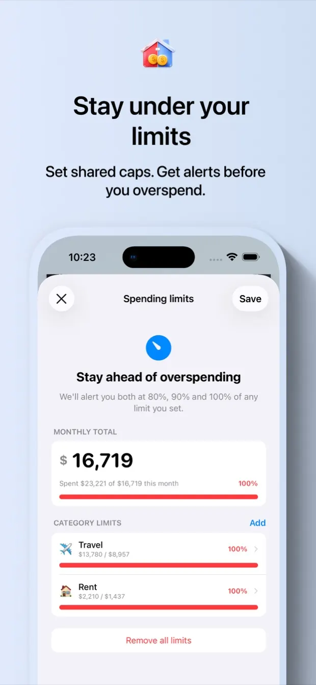 Shared spending limits with alerts