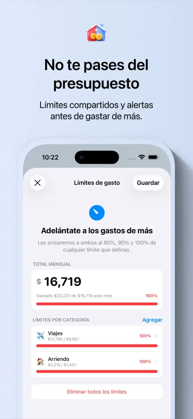 Límites de gasto compartidos con alertas
